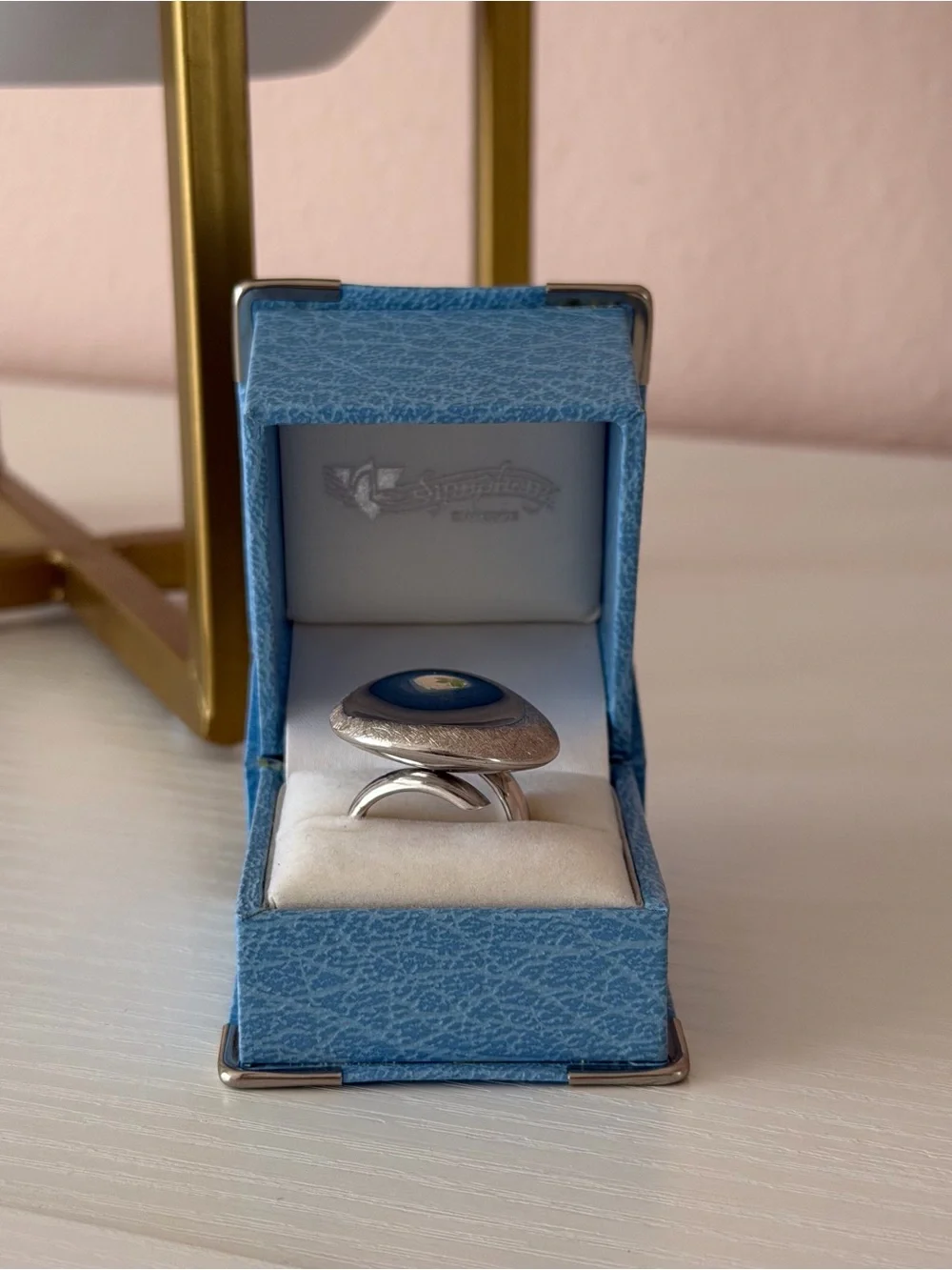 Vintage Modernist Concave Mirror Shield Ring – Contemporary Asymmetric Band